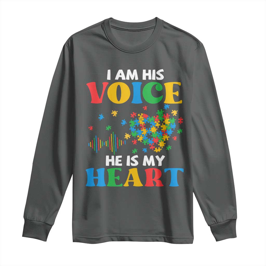 I Am His Voice He Is My Heart Long Sleeve Shirt Autism Support Puzzle Piece