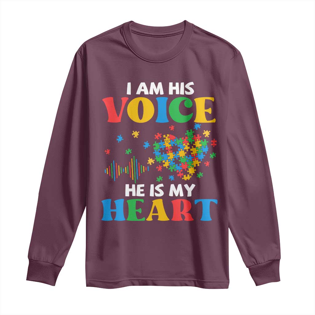 I Am His Voice He Is My Heart Long Sleeve Shirt Autism Support Puzzle Piece