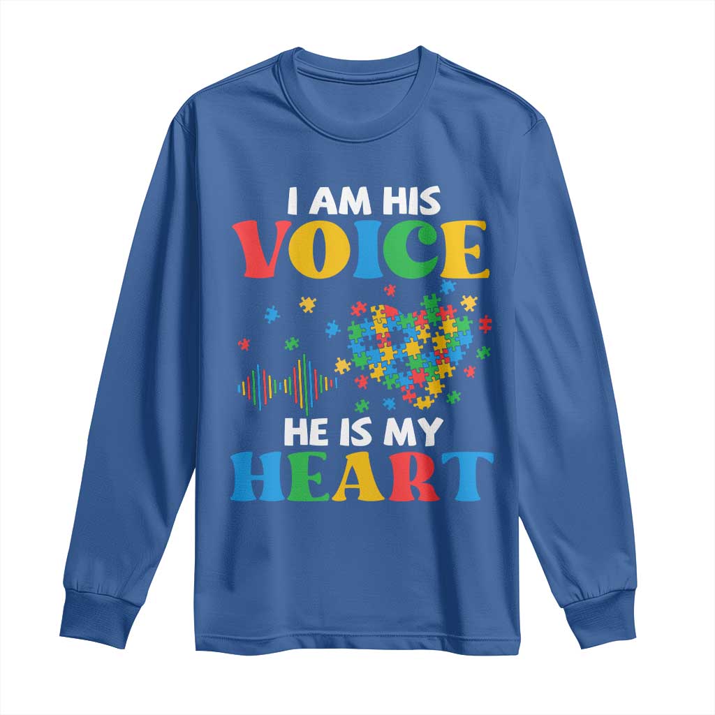 I Am His Voice He Is My Heart Long Sleeve Shirt Autism Support Puzzle Piece