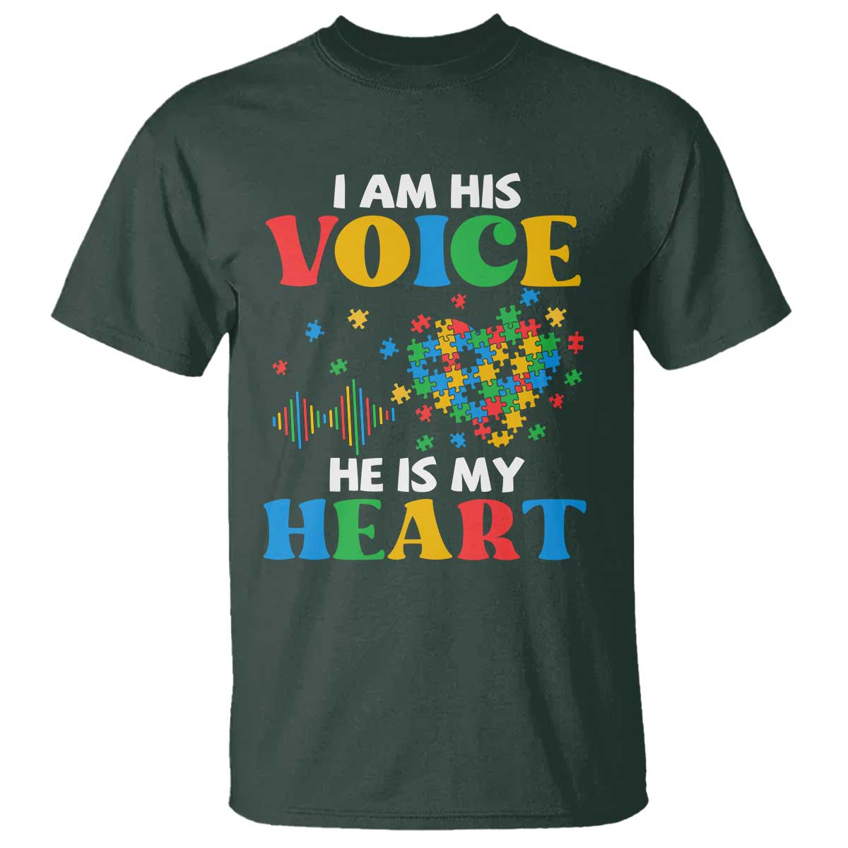 I Am His Voice He Is My Heart T Shirt Autism Support Puzzle Piece