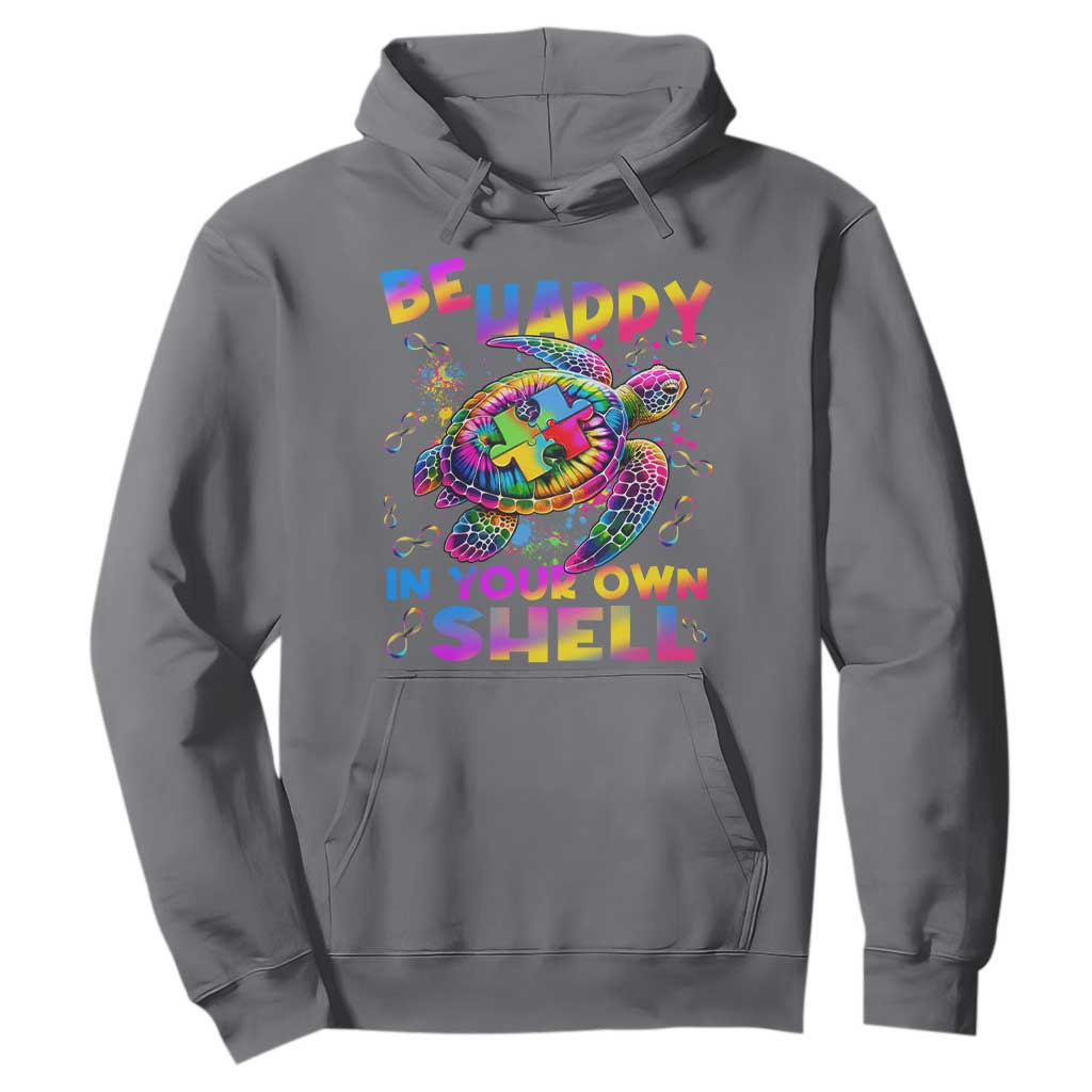 Funny Autism Support Be Happy In Your Own Shell Hoodie Rainbow Puzzle Turtle