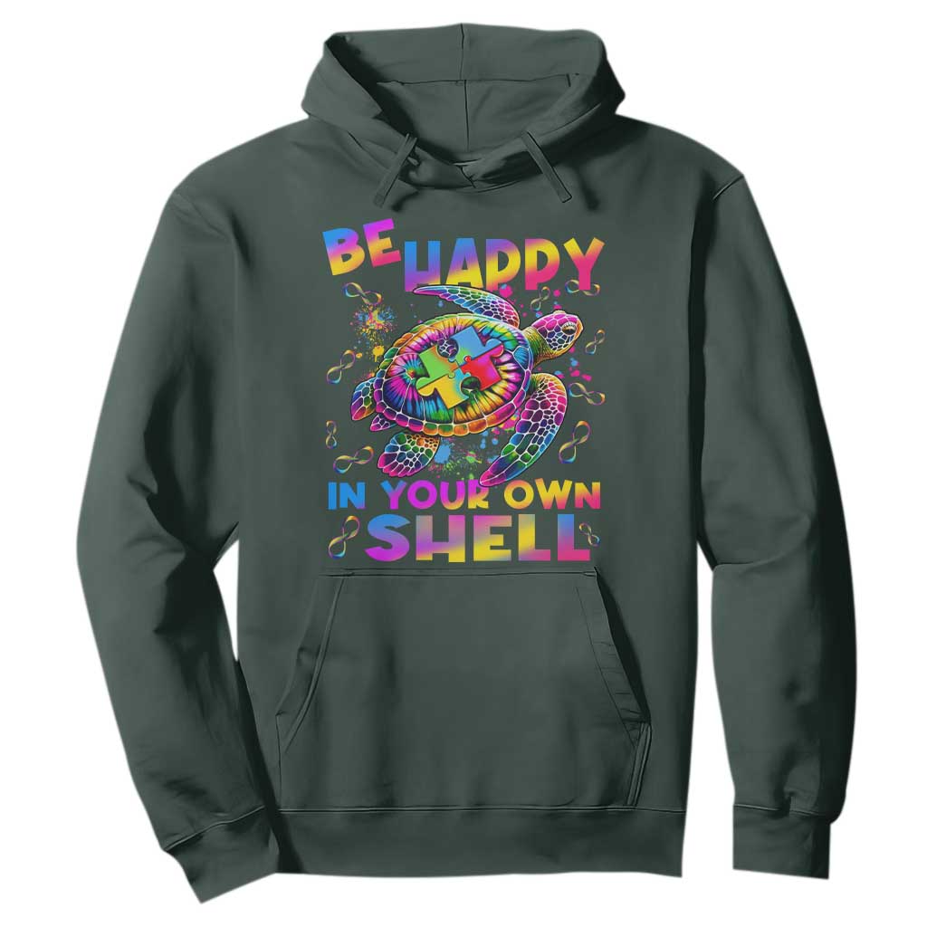 Funny Autism Support Be Happy In Your Own Shell Hoodie Rainbow Puzzle Turtle