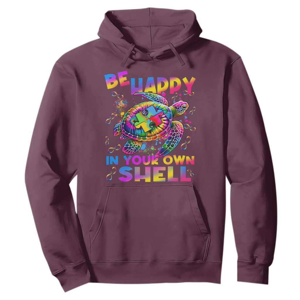 Funny Autism Support Be Happy In Your Own Shell Hoodie Rainbow Puzzle Turtle