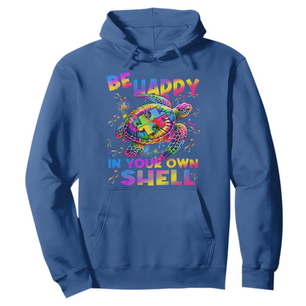 Funny Autism Support Be Happy In Your Own Shell Hoodie Rainbow Puzzle Turtle