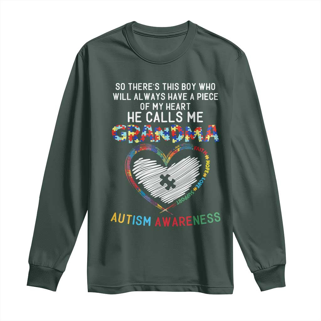 Autism Support Grandma Long Sleeve Shirt Heartfelt He Calls Me Grandma Quote