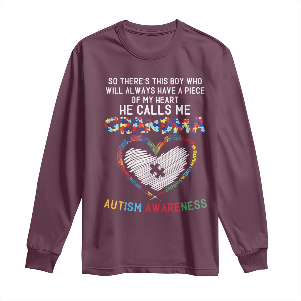 Autism Support Grandma Long Sleeve Shirt Heartfelt He Calls Me Grandma Quote