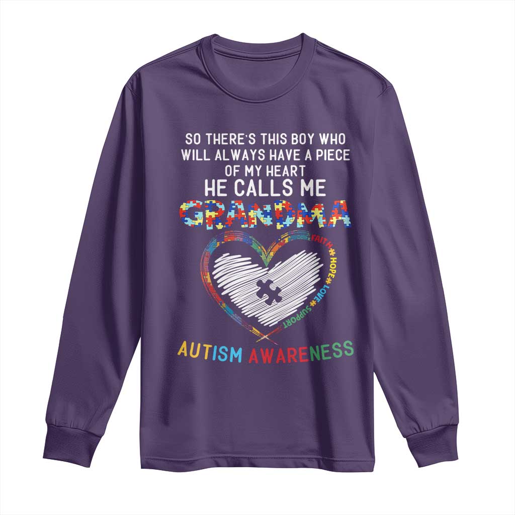 Autism Support Grandma Long Sleeve Shirt Heartfelt He Calls Me Grandma Quote
