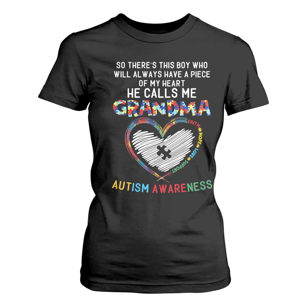 Autism Support Grandma T Shirt For Women Heartfelt He Calls Me Grandma Quote