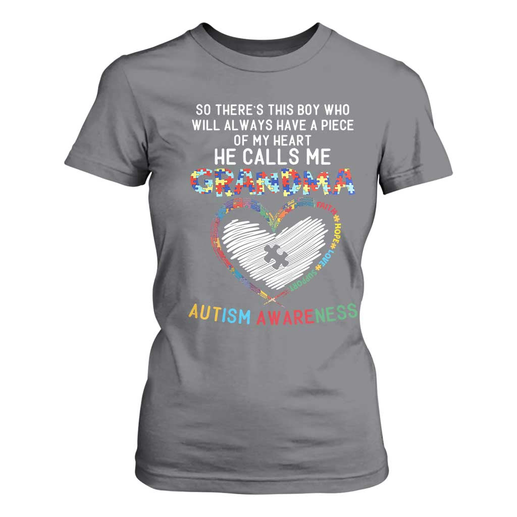 Autism Support Grandma T Shirt For Women Heartfelt He Calls Me Grandma Quote
