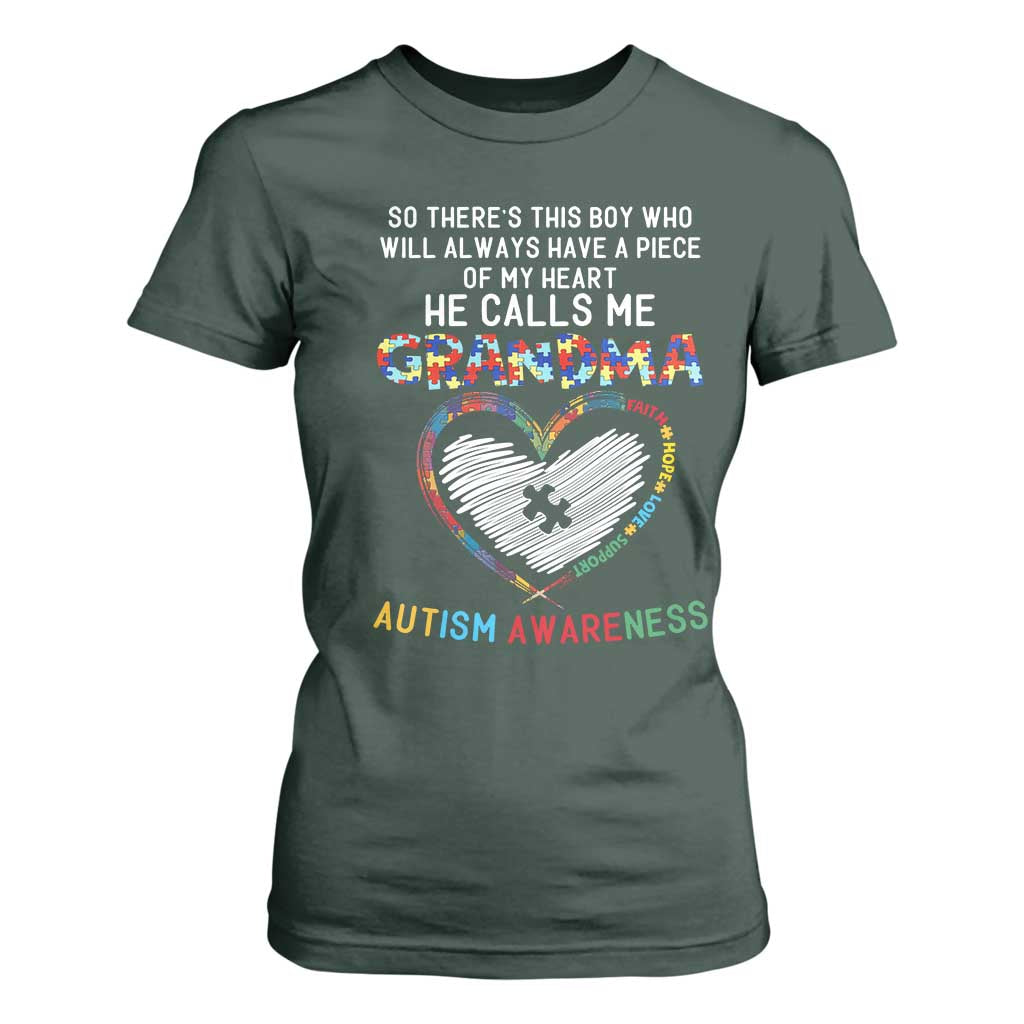 Autism Support Grandma T Shirt For Women Heartfelt He Calls Me Grandma Quote