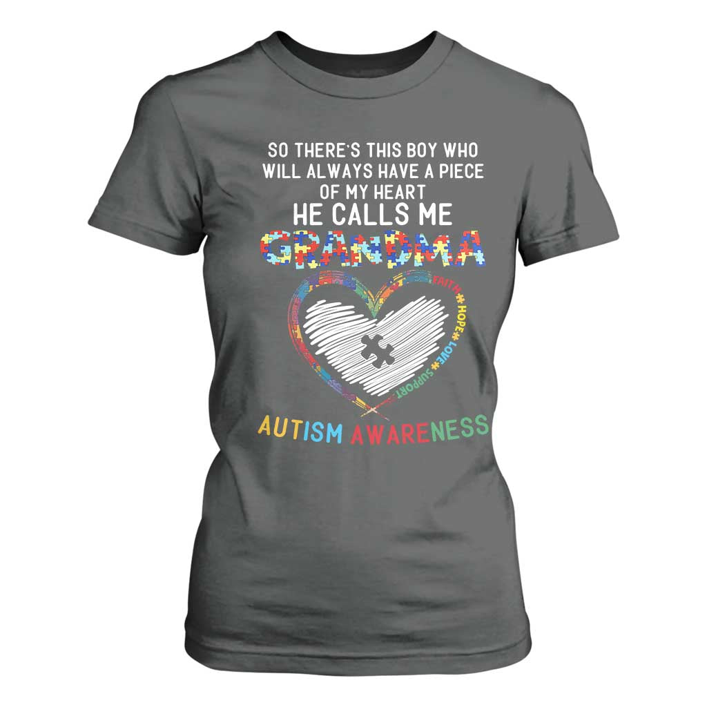 Autism Support Grandma T Shirt For Women Heartfelt He Calls Me Grandma Quote