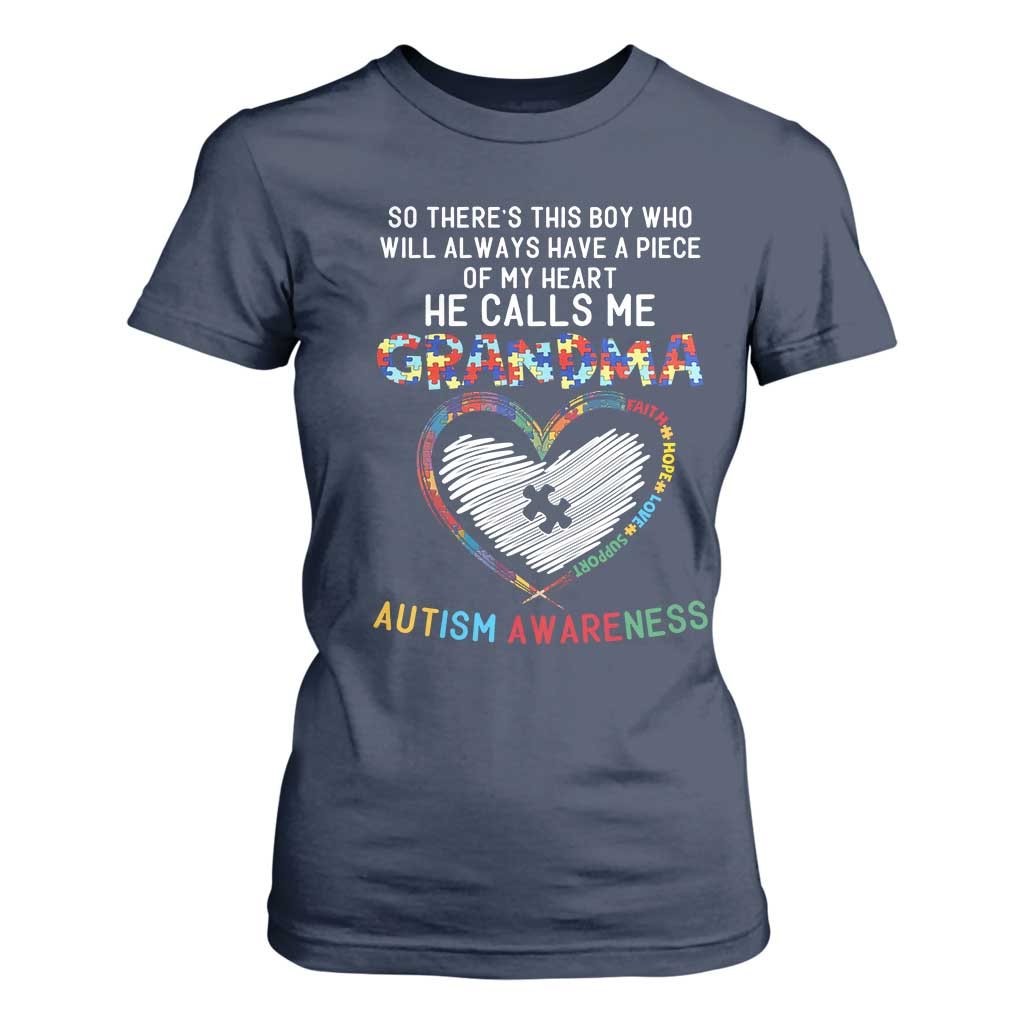 Autism Support Grandma T Shirt For Women Heartfelt He Calls Me Grandma Quote