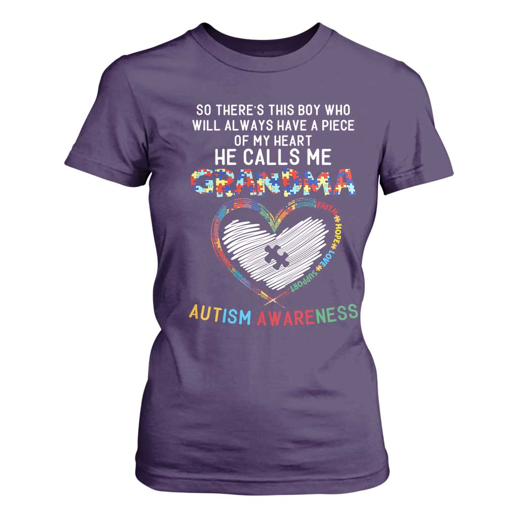 Autism Support Grandma T Shirt For Women Heartfelt He Calls Me Grandma Quote