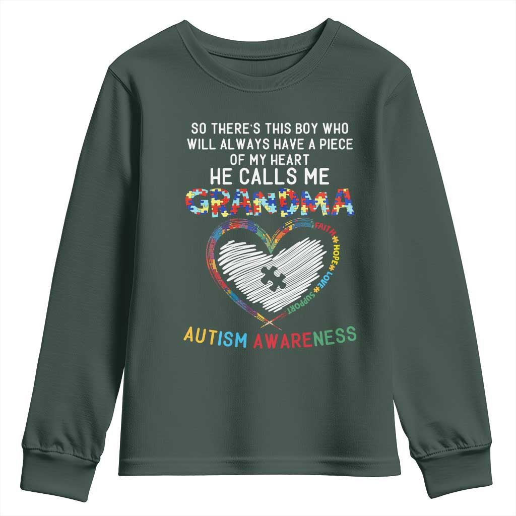Autism Support Grandma Youth Sweatshirt Heartfelt He Calls Me Grandma Quote