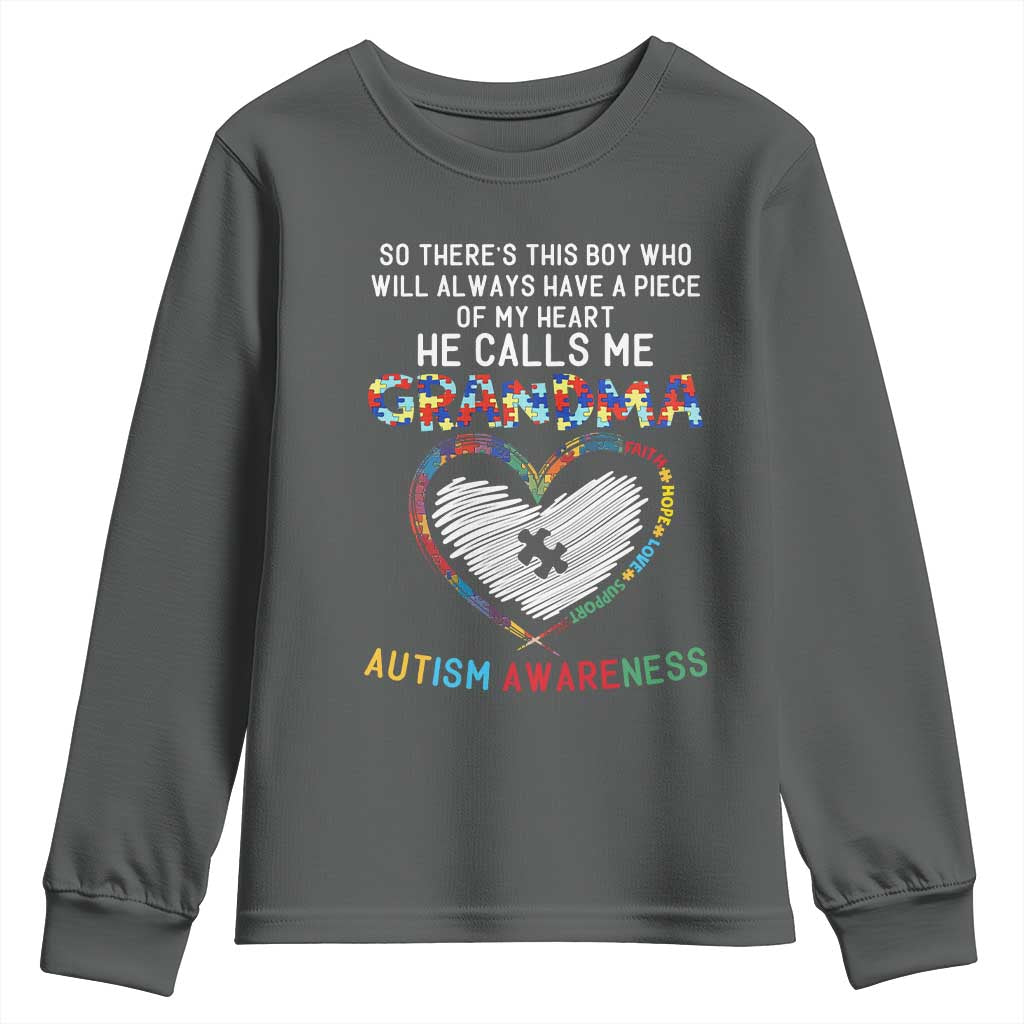 Autism Support Grandma Youth Sweatshirt Heartfelt He Calls Me Grandma Quote