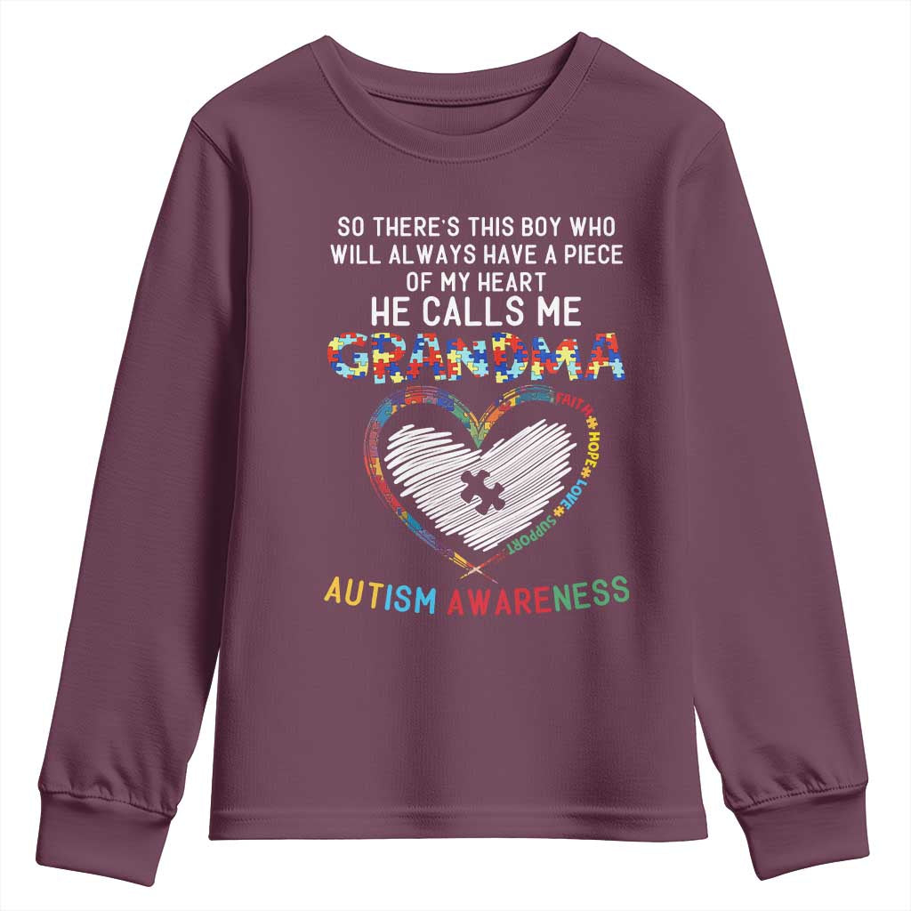Autism Support Grandma Youth Sweatshirt Heartfelt He Calls Me Grandma Quote