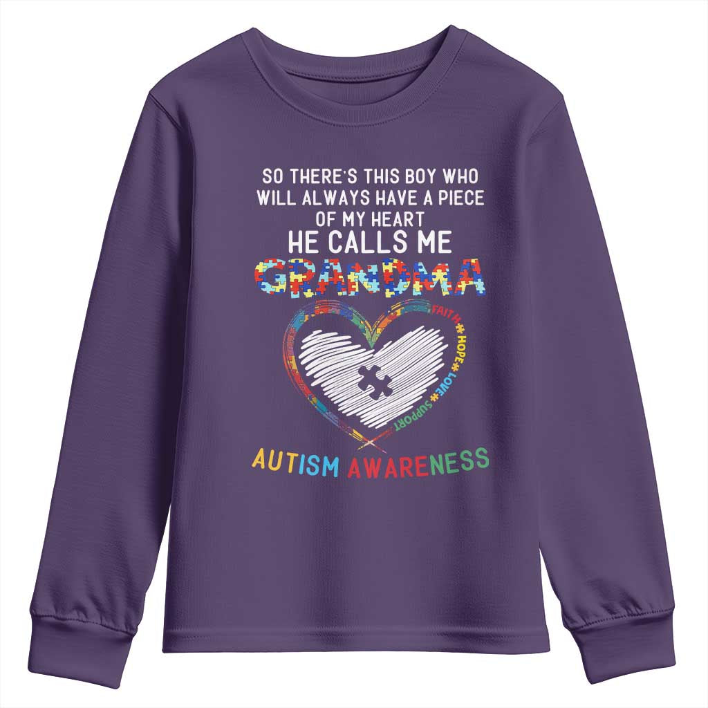 Autism Support Grandma Youth Sweatshirt Heartfelt He Calls Me Grandma Quote