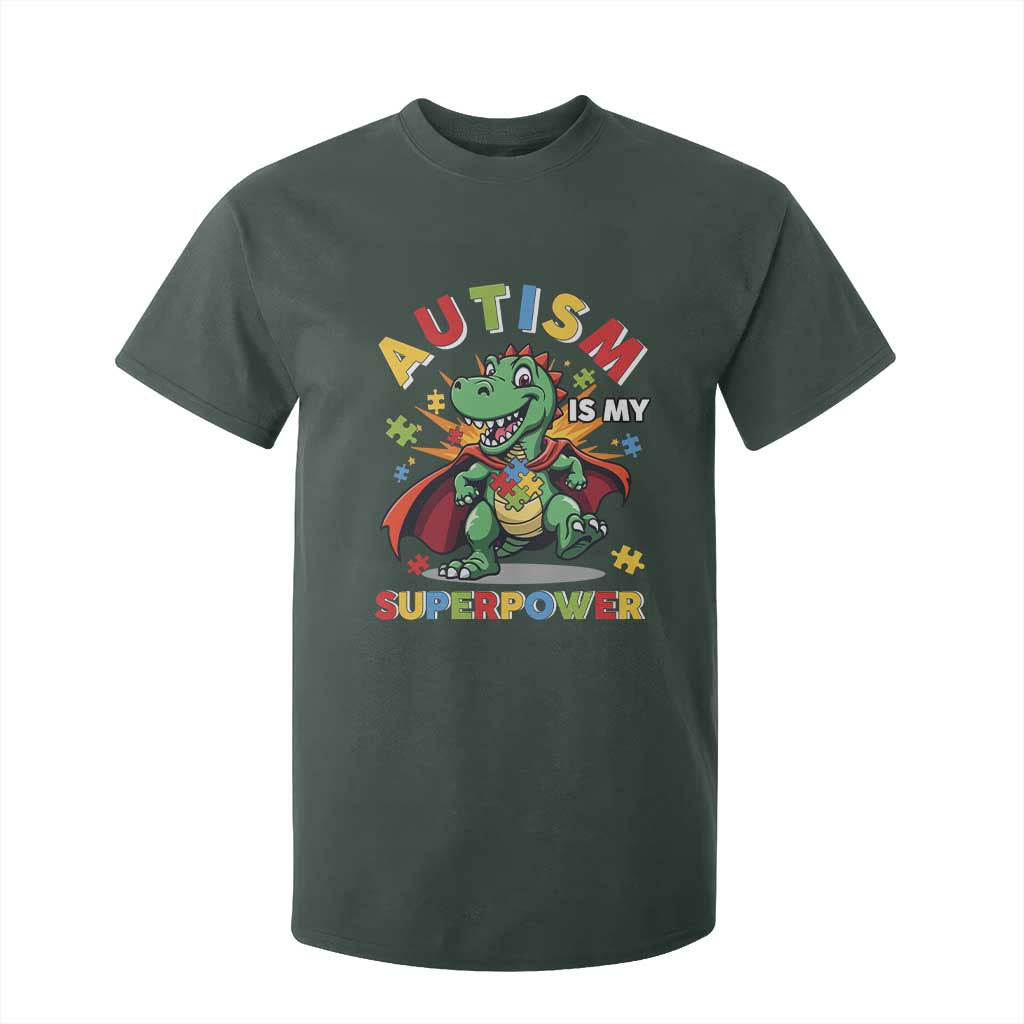 Funny Autism Is My Superpower T Shirt For Kid Autism Support Autistic Dinosaur
