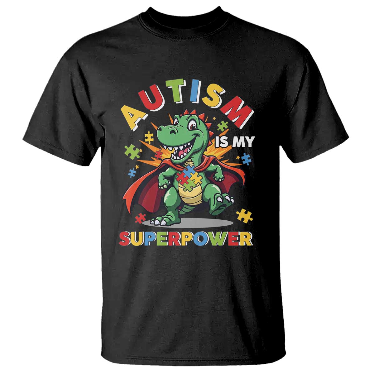 Funny Autism Is My Superpower T Shirt Autism Support Autistic Dinosaur