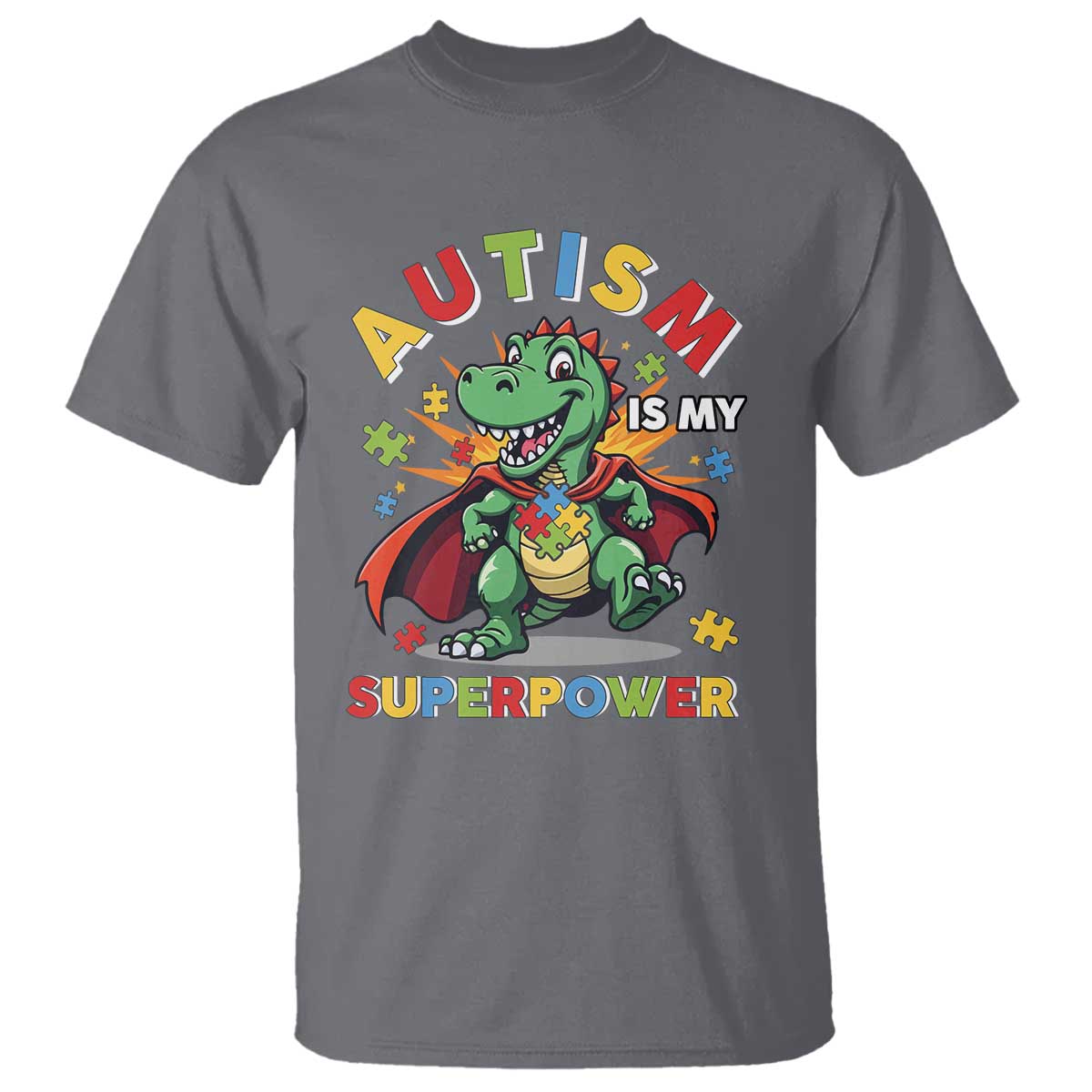 Funny Autism Is My Superpower T Shirt Autism Support Autistic Dinosaur