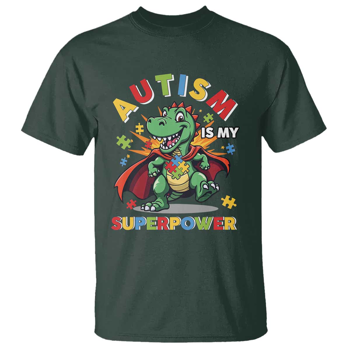 Funny Autism Is My Superpower T Shirt Autism Support Autistic Dinosaur