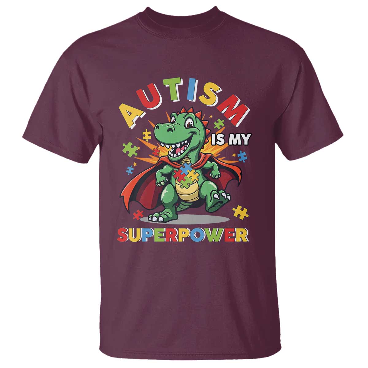 Funny Autism Is My Superpower T Shirt Autism Support Autistic Dinosaur