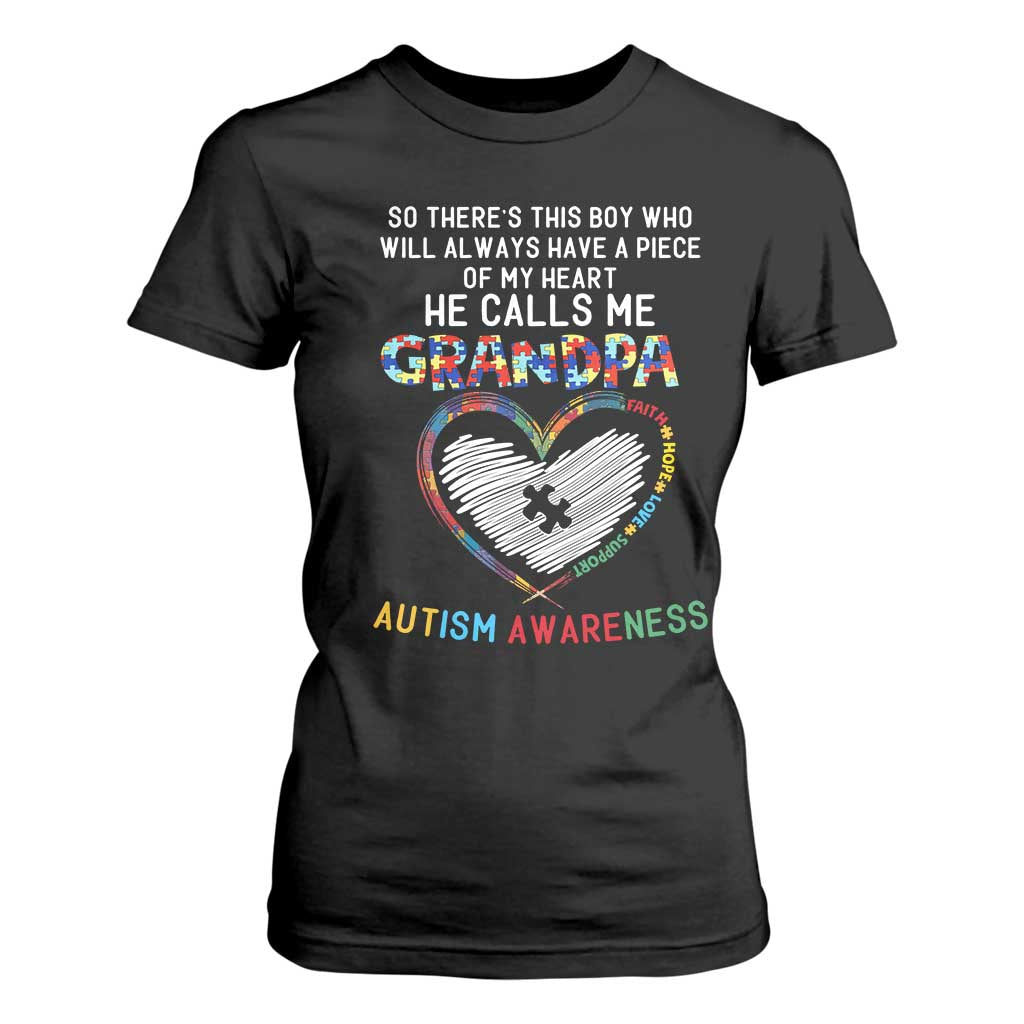 Autism Support Grandpa T Shirt For Women Cute He Calls Me Grandpa Quote