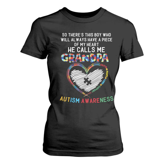 Autism Support Grandpa T Shirt For Women Cute He Calls Me Grandpa Quote