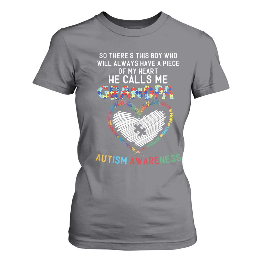 Autism Support Grandpa T Shirt For Women Cute He Calls Me Grandpa Quote