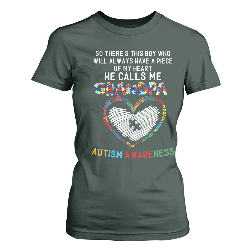 Autism Support Grandpa T Shirt For Women Cute He Calls Me Grandpa Quote