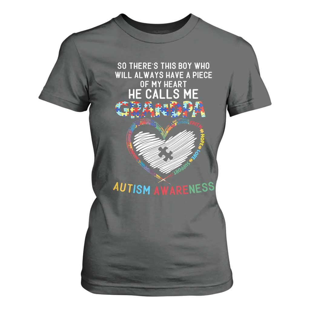 Autism Support Grandpa T Shirt For Women Cute He Calls Me Grandpa Quote
