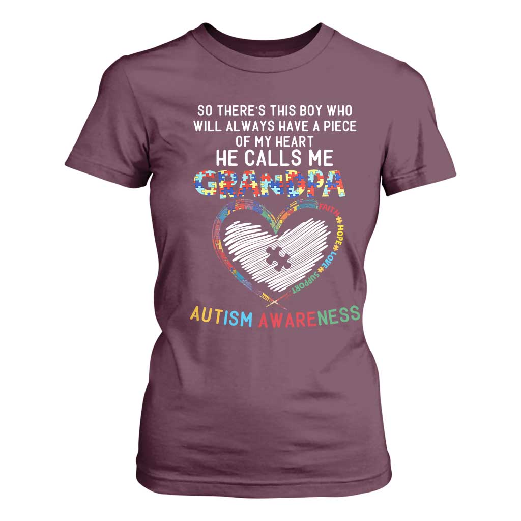Autism Support Grandpa T Shirt For Women Cute He Calls Me Grandpa Quote