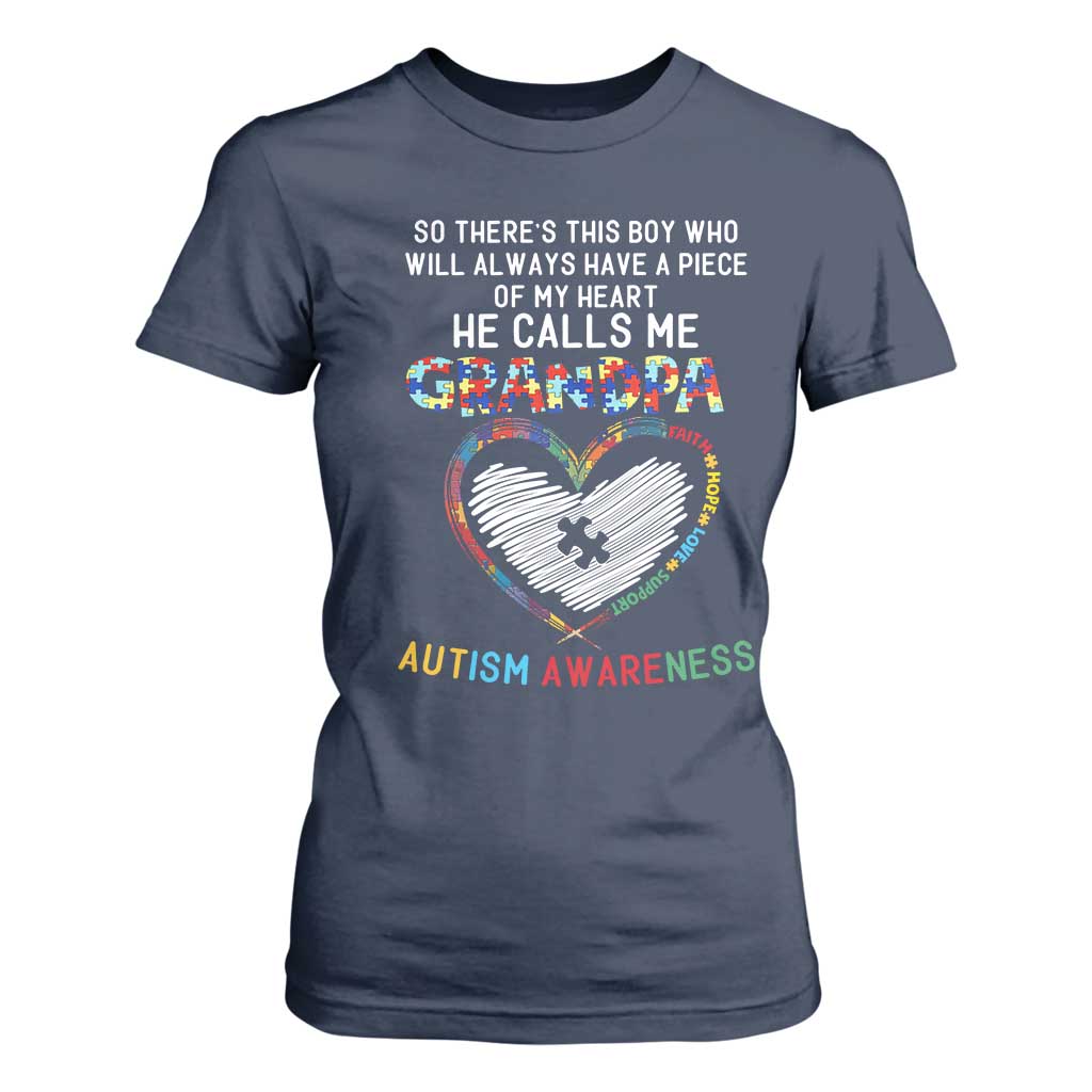 Autism Support Grandpa T Shirt For Women Cute He Calls Me Grandpa Quote