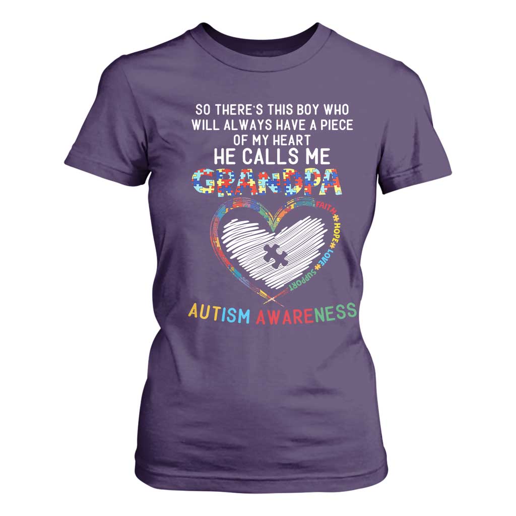 Autism Support Grandpa T Shirt For Women Cute He Calls Me Grandpa Quote
