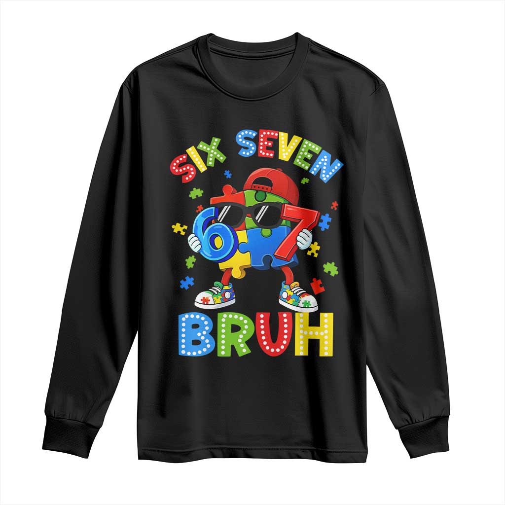 67 Autism Support Long Sleeve Shirt Funny Six Seven Bruh Autistic Puzzle Kids Boys