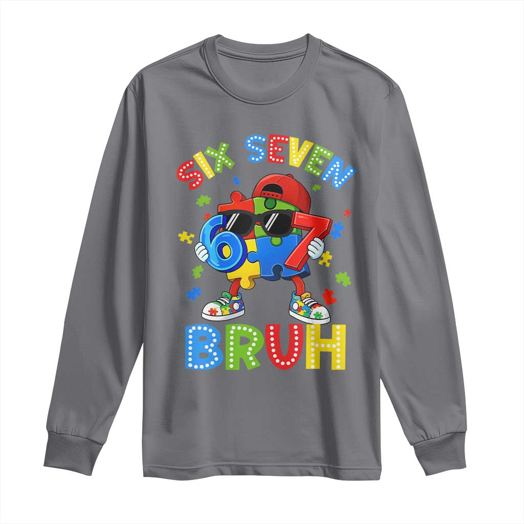 67 Autism Support Long Sleeve Shirt Funny Six Seven Bruh Autistic Puzzle Kids Boys