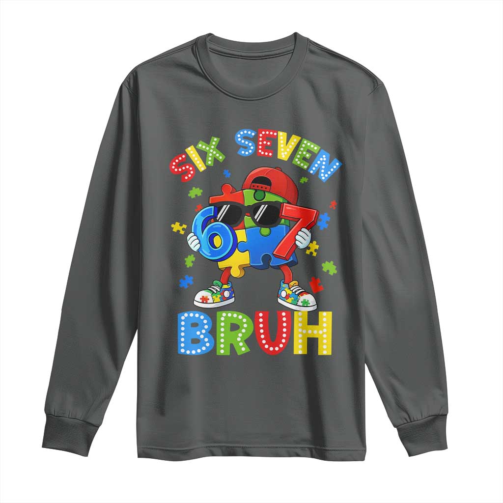 67 Autism Support Long Sleeve Shirt Funny Six Seven Bruh Autistic Puzzle Kids Boys