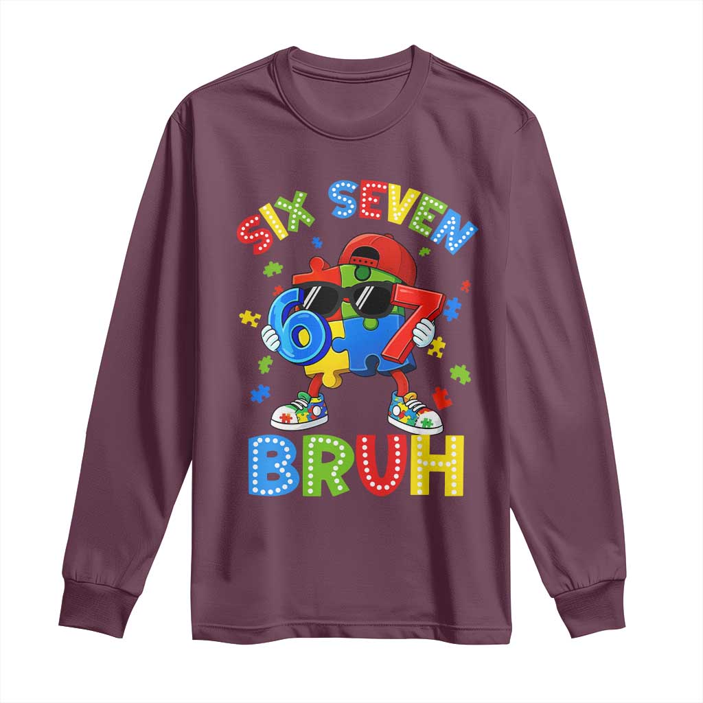 67 Autism Support Long Sleeve Shirt Funny Six Seven Bruh Autistic Puzzle Kids Boys