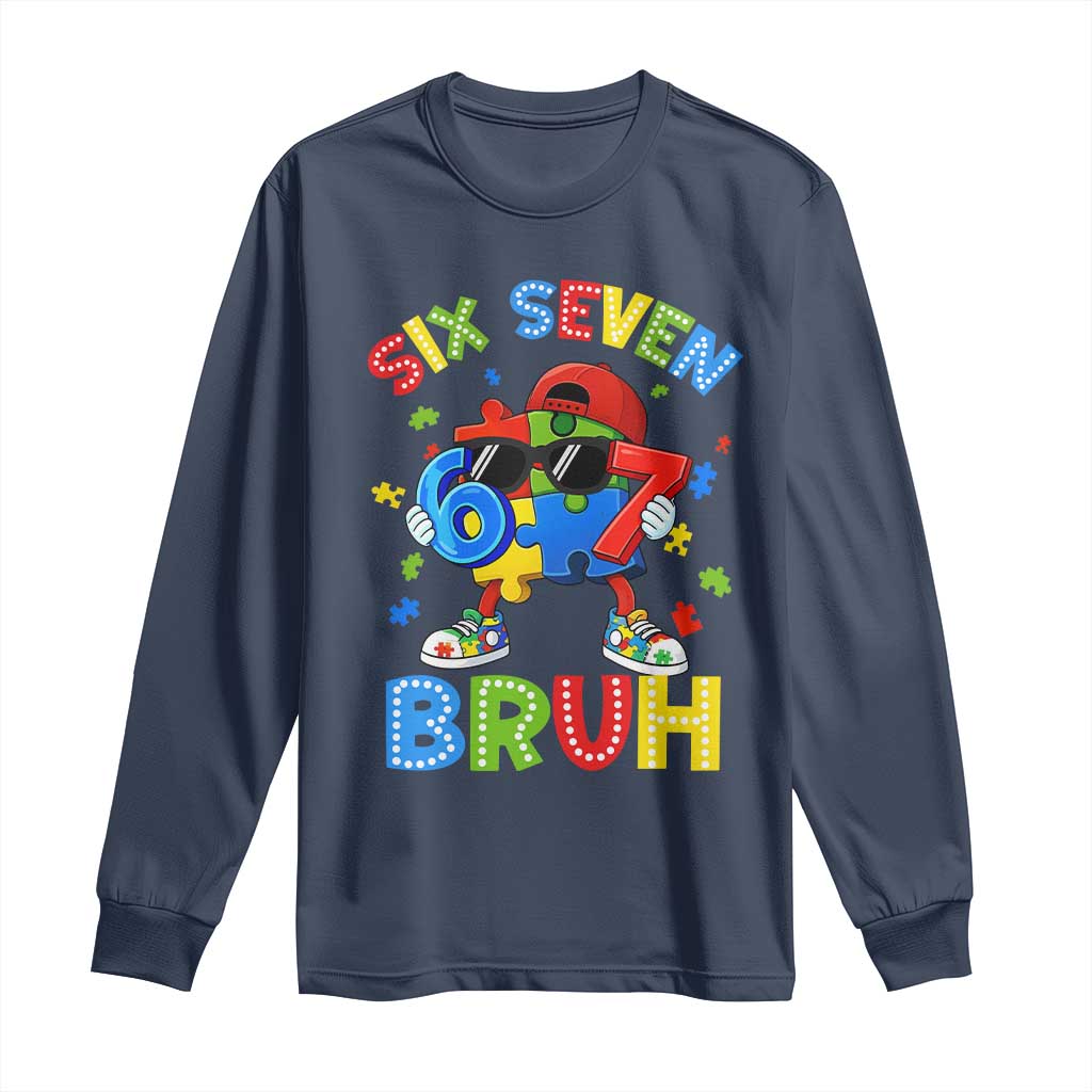 67 Autism Support Long Sleeve Shirt Funny Six Seven Bruh Autistic Puzzle Kids Boys