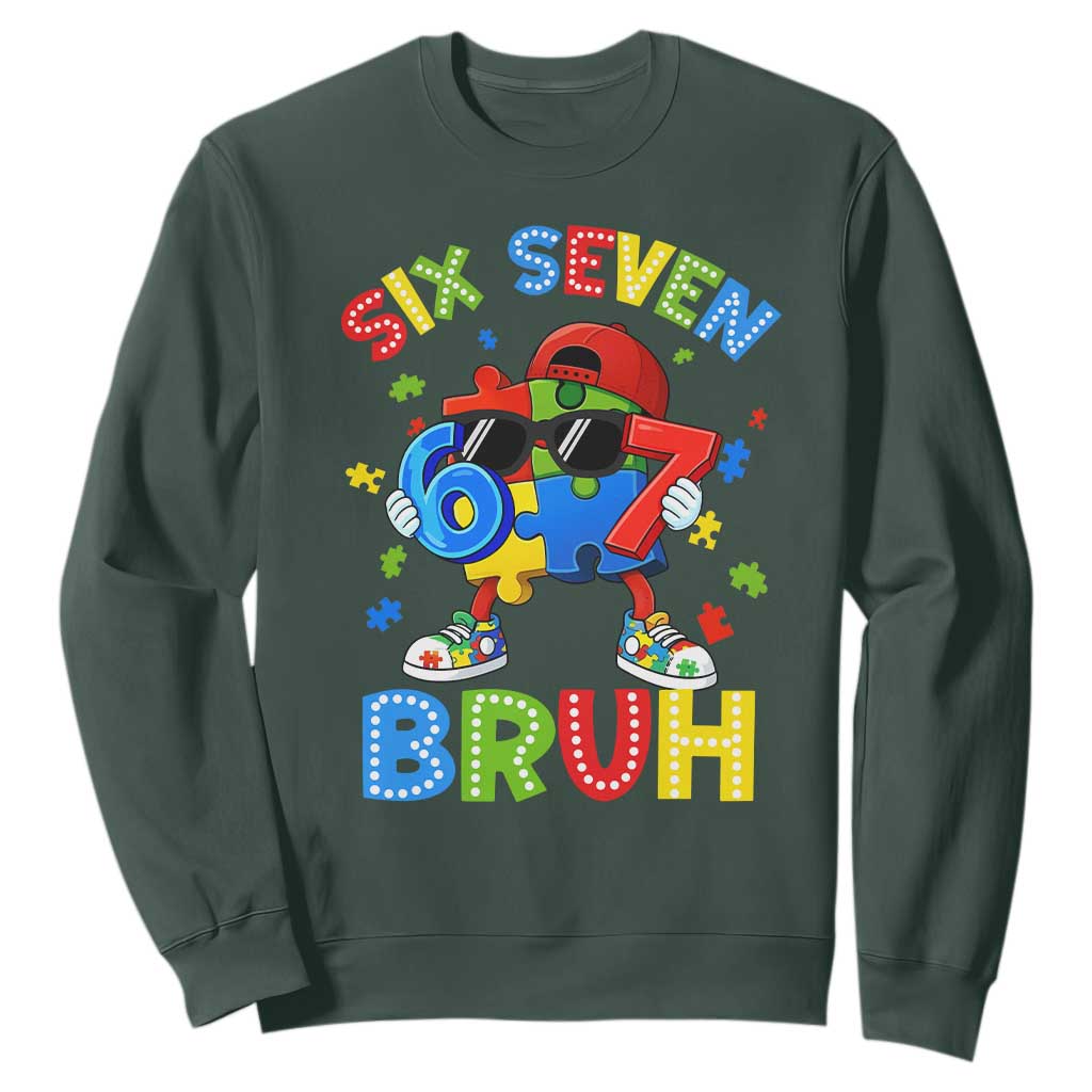 67 Autism Support Sweatshirt Funny Six Seven Bruh Autistic Puzzle Kids Boys