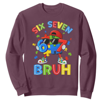 67 Autism Support Sweatshirt Funny Six Seven Bruh Autistic Puzzle Kids Boys