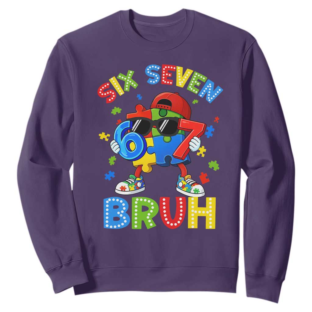 67 Autism Support Sweatshirt Funny Six Seven Bruh Autistic Puzzle Kids Boys