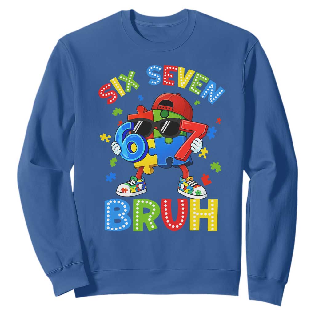 67 Autism Support Sweatshirt Funny Six Seven Bruh Autistic Puzzle Kids Boys