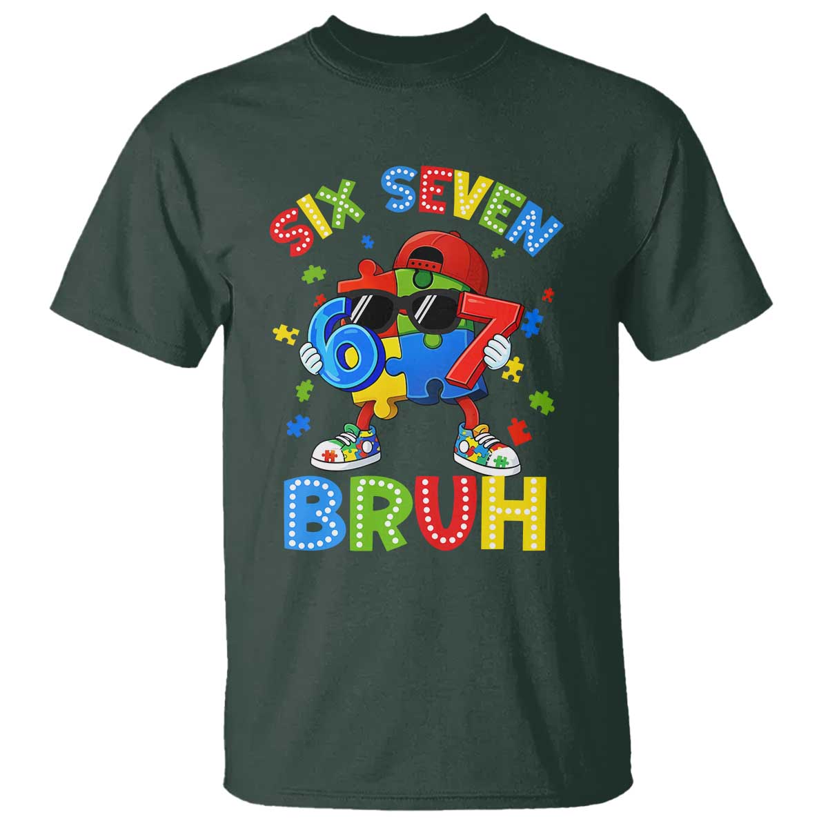 67 Autism Support T Shirt Funny Six Seven Bruh Autistic Puzzle Kids Boys