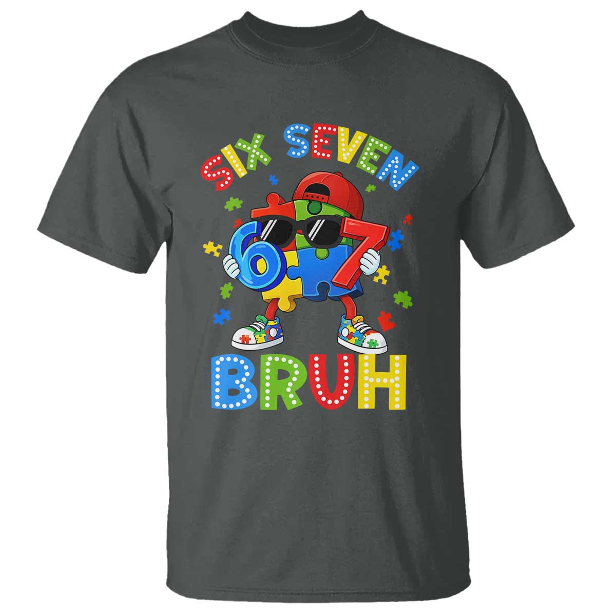 67 Autism Support T Shirt Funny Six Seven Bruh Autistic Puzzle Kids Boys