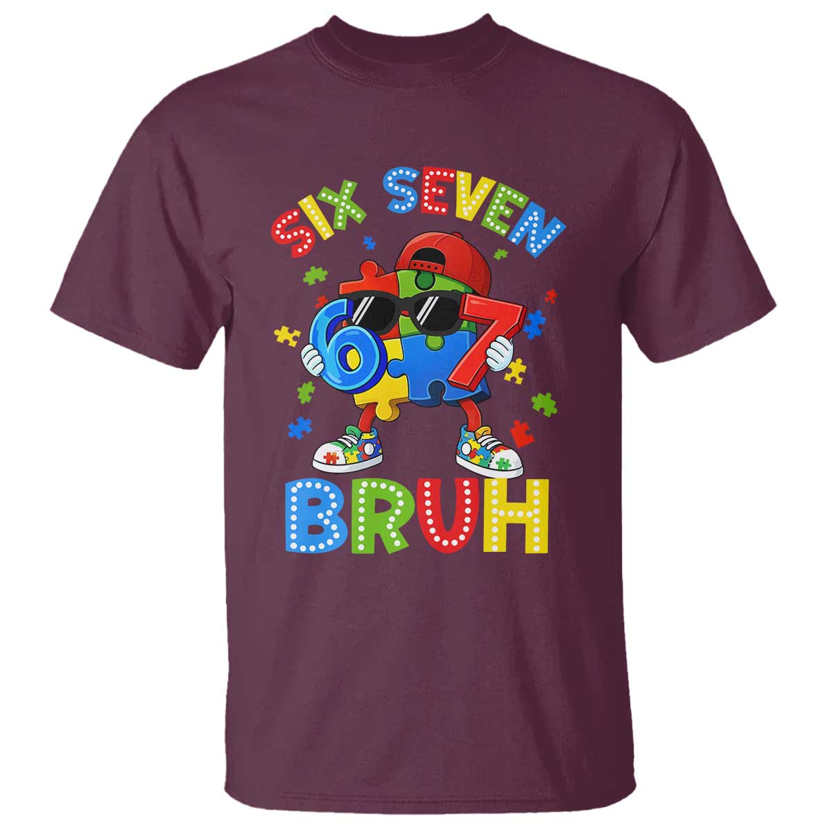 67 Autism Support T Shirt Funny Six Seven Bruh Autistic Puzzle Kids Boys
