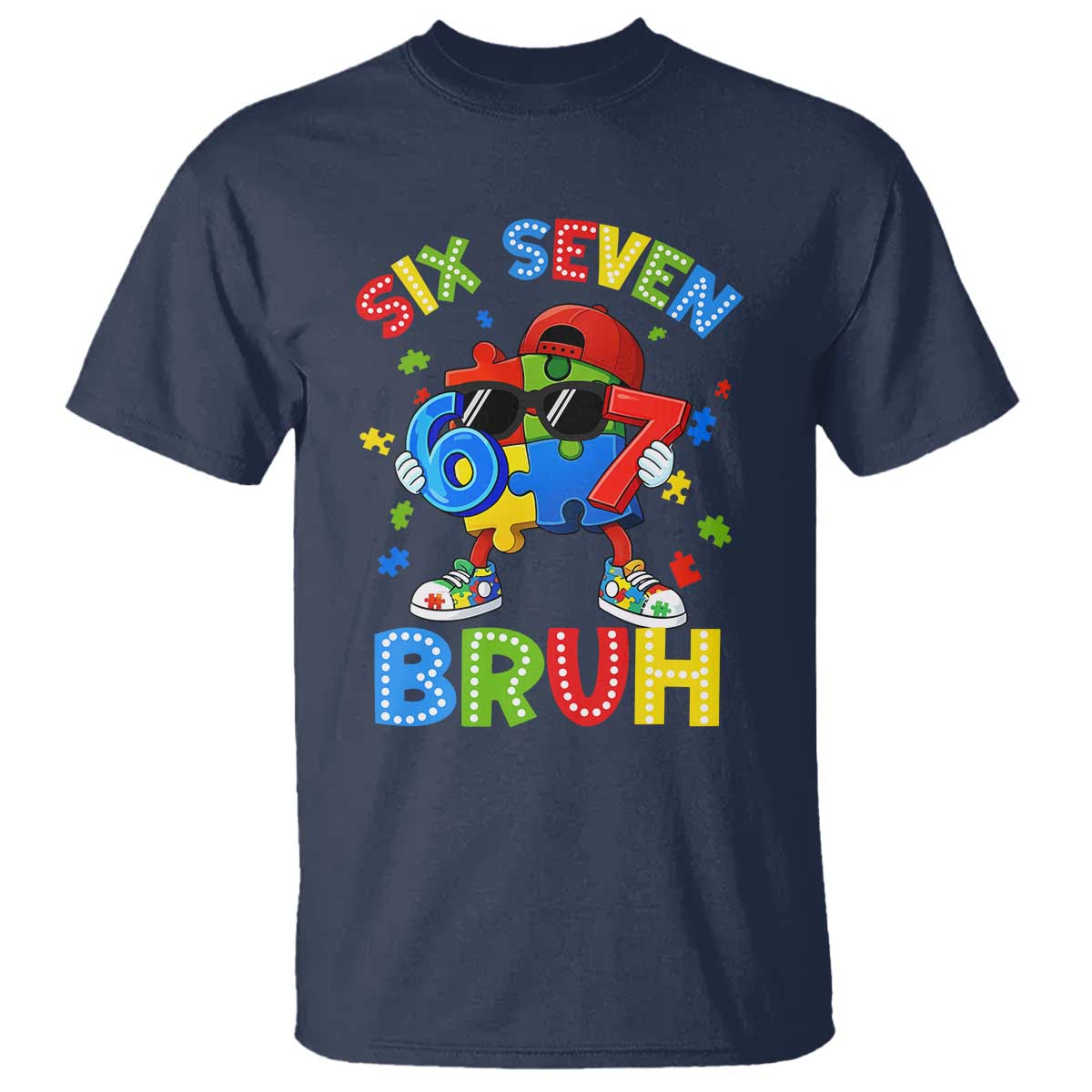 67 Autism Support T Shirt Funny Six Seven Bruh Autistic Puzzle Kids Boys