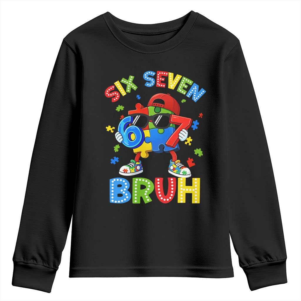 67 Autism Support Youth Sweatshirt Funny Six Seven Bruh Autistic Puzzle Kids Boys