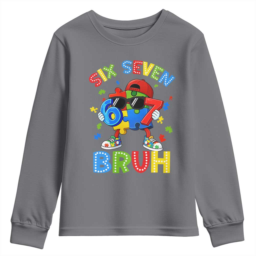 67 Autism Support Youth Sweatshirt Funny Six Seven Bruh Autistic Puzzle Kids Boys