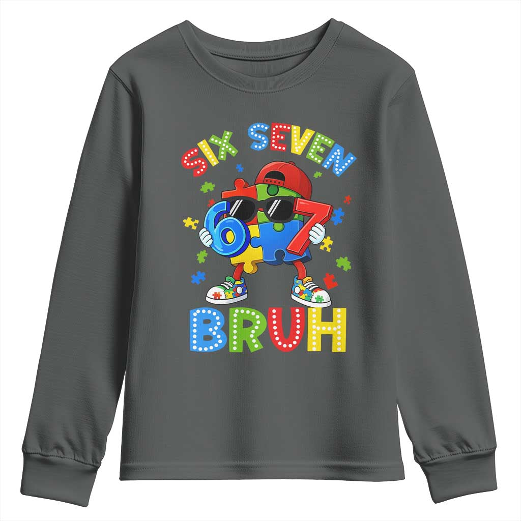 67 Autism Support Youth Sweatshirt Funny Six Seven Bruh Autistic Puzzle Kids Boys